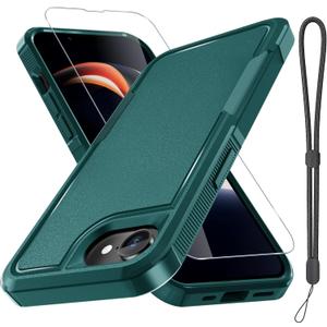 RMOCR for iPhone 16e Case & iPhone 17e Case, with Screen Protector,Military Grade Heavy Duty Shockproof Phone Cover with Wrist Lanyard Strap for iPhone 16e & iPhone 17e,Dark Green