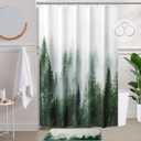 ORTIGIA 54x78 Misty Forest Stall Shower Curtain for Small Bathroom, Green Narrow Nature Woodland Shower Curtain Set with Hooks, Waterproof Fabric Pine Tree Fog Magic Home Bath Curtain