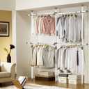 Floor to Ceiling Clothes Racks for Hanging Clothes, 4 Crossbars, Adjustable
Tension Rod Garment Rack, Steel Poles, PP Bases, Freestanding, 281 to 329cm Height, 153.5 to 272cm Length