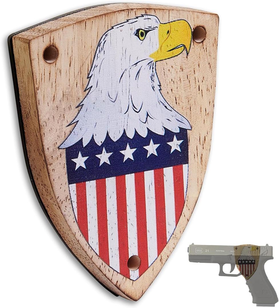 DGWJSU Gun Magnet Mount 35 lbs Rating, Real Wood Gun Magnet, Hidden Magnet Gun Mount for Pistol, Rifle, Shotgun, Using in Wall Gun Rack, Car, Truck, Safe, Desks, Gun Gifts- Shield (1-Pack