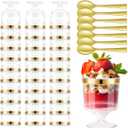 BHHQHH 160Pcs Dessert Cups with Golden Spoon,5Oz Clear Plastic Parfait Cups,Mini Appetizer Pudding Cups Disposable Shooter Cups for Fruit Ice Cream Mousse Cake Birthday Party Events Supplies