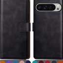SUANPOT for Google Pixel 9 Pro XL 6.8" 5G Wallet case with RFID Blocking Credit Card Holder,Flip Book PU Leather Protective Cover Women Men for Pixel 9 Pro XL Phone case Black