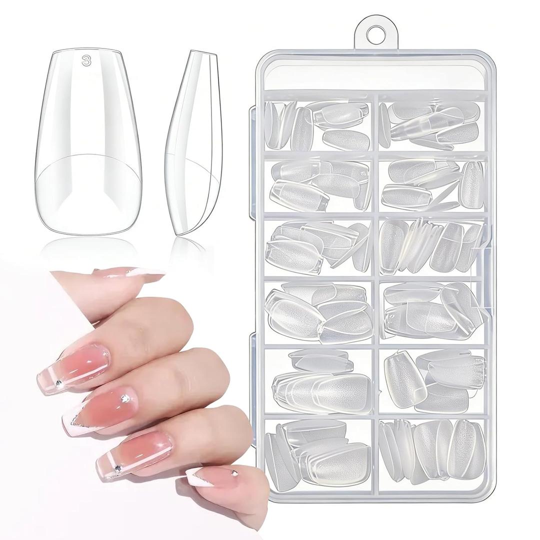 120Pcs Coffin Press On Nails - Pre-Filed Soft Gel Full Cover Tips, Extra Short 12 Sizes, Half Matte Acrylic for Beginners, Salon & DIY at Home