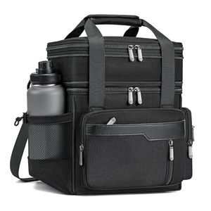 Insulated Lunch Box for Men, Double Deck Reusable Lunch Bag for Women, Leakproof Lunch Cooler Durable Waterproof Expandable - Lunchbox for Adult Work, Black,16L