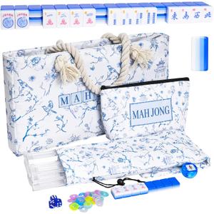 TIASUSAN 4 Layer Engraved American Mahjong Tile Set, 166 Acrylic Mahjong Tiles with White Bags, Racks and Pushers, Accessories, 1 x 1 x 19 inches