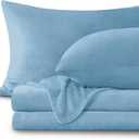 BEDELITE Flannel Sheets Full Size Blue - Super Soft Fleece Sheets Set Fluffy Extra Plush, 4 Piece(Include Fitted Sheet, Flat Sheet, 2 Pillowcases)