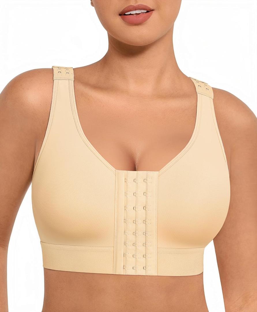 FeelinGirl Mastectomy Bras for Women Compression Post Op Surgery Bra Front Closure Surgical Recovery Everyday Bra (Medium, Skin)