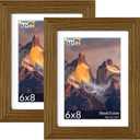 6x8 Picture Frame Set of 2 - Wood Frame with Real Glass, Display 5x7 with Mat or 6x8 without Mat, Photo Frame for Wall or Tabletop Display (Rustic Brown)