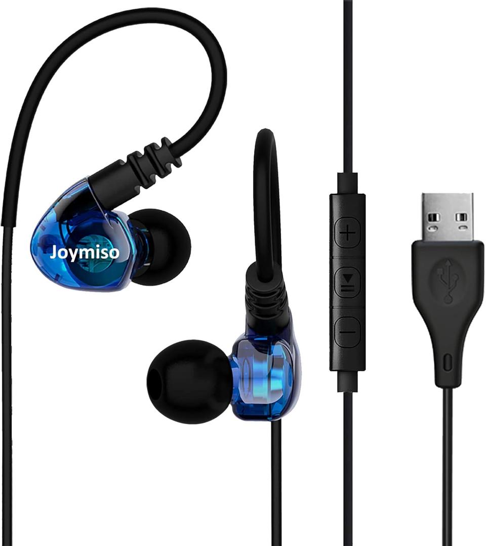 USB Earbuds with Microphone for PC Laptop, 6.5Ft Long Cord Wired USB Headphones Headset for Computer Desktop MacBook PS4 PS5 Work Calls Gaming, Over Ear in-Ear Earphones w Case, Control, Mute Function
