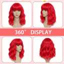 Pastel Dark Red Wavy Bob Wig for Women, Short Shoulder Length Synthetic Wig with Bangs, Matte Natural Realistic Look Lightweight Hairpiece, Red Color for Daily Wear & Cosplay Costume