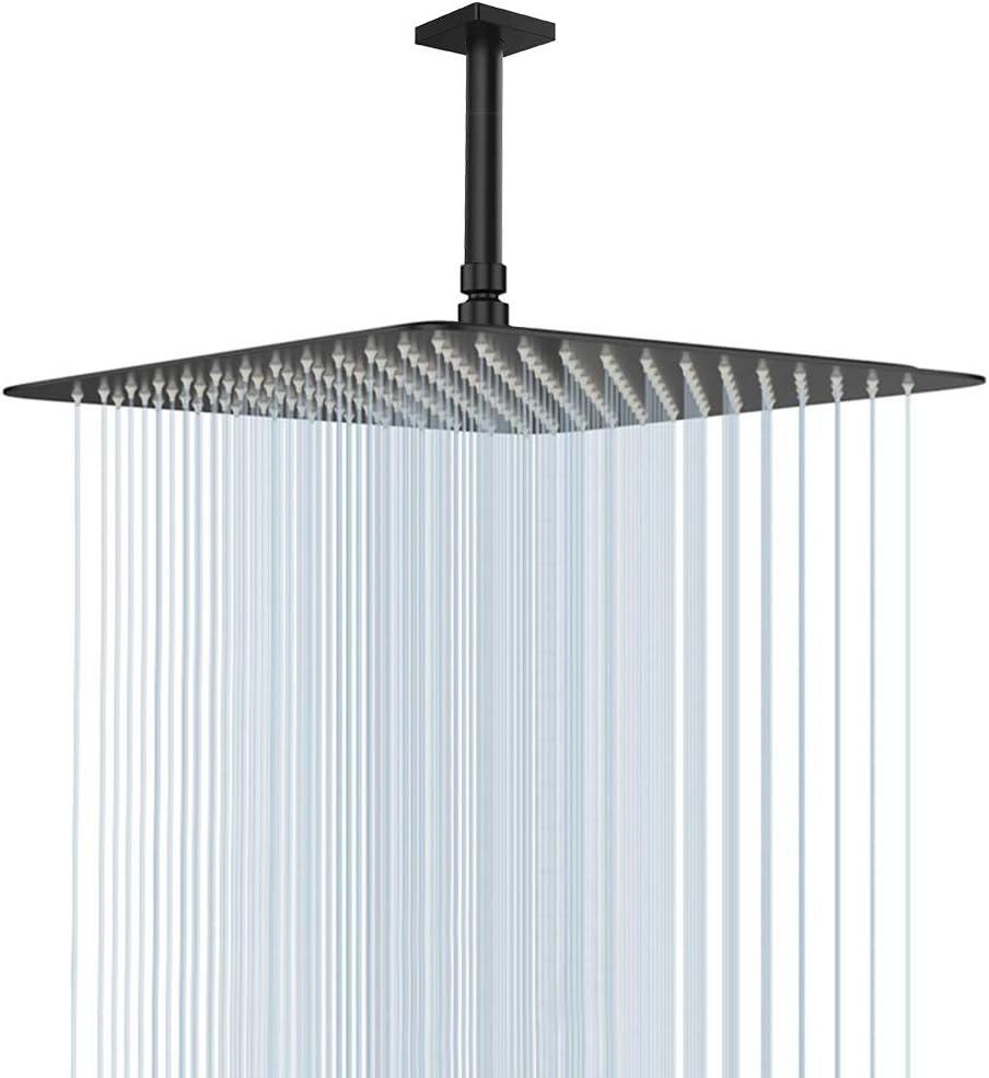 NearMoon Rain Shower Head, High Flow Stainless Steel Square Rainfall Shower, Waterfall Bath Shower Body Covering, Ceiling or Wall Mount (16 Inch, Matte Black)
