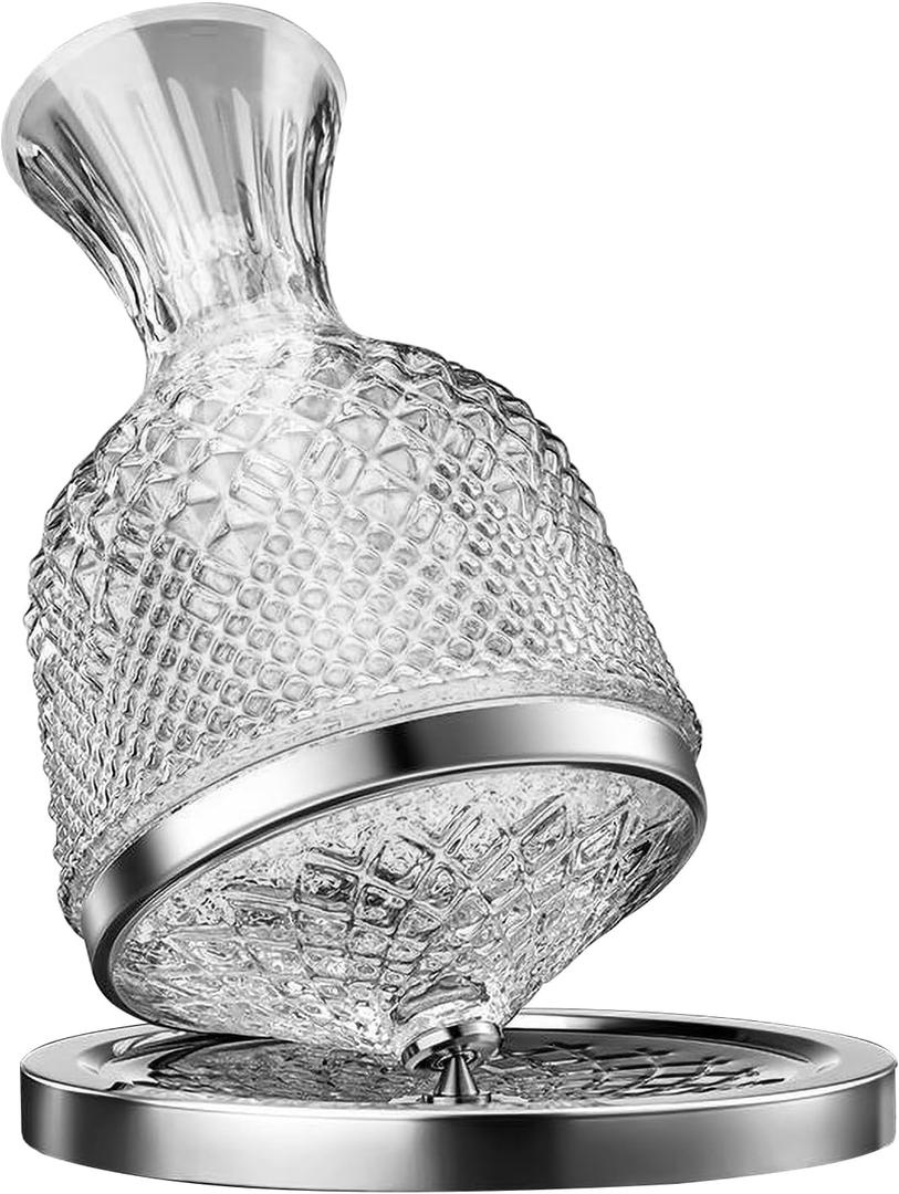 Spinning Decanter, Thickened Glass Crystal Decanter, 360 Rotation, Quick Sobering Up, Essential Accessories, Ideal Gift For Liquor Collectors And Enthusiasts (Silver)