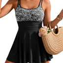 Aidonger Womens One Piece Swimsuit Modest Tummy Control Swimdress Bathing Suit Embroidered Flowers Swimwear (Black), Large