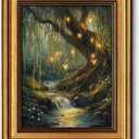 Vintage Gold Framed Forest Wall Art Dark Whimsical Tree Painting Picture Wall Decor Fairy Enchanted Forest Poster Print Artwork for Bedroom Living Room Bathroom Office Home Decoration, 11"L x 9"W