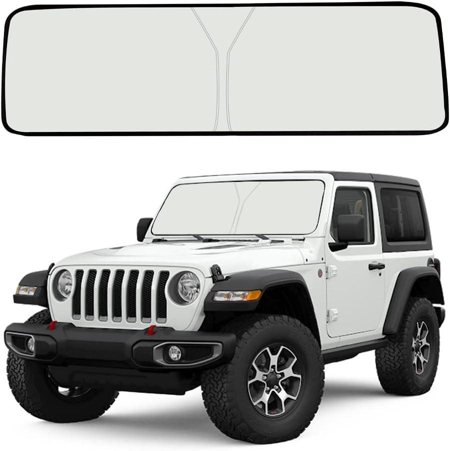 Upgrade Windshield Sun Shade for Jeep Wrangler JL JLU 2018-2023, Foldable Windshield Sun Visor Blocks UV Rays