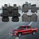 TTX LIGHTING Seat Covers & Floor Mats for 2020-2026 Chevy Silverado GMC Sierra 1500 2500HD 3500HD Trail Boss Z71 Crew Double Cab Waterproof Leather 5 Seat Covers and Matching Floor Mats (Black)