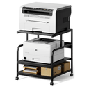 Warmiehomy 24x24 inches Printer Stand with Adjustable Storage Shelf - Large Printer Table with Wheels - 3 Tier Rolling Cart - Use for 3D, Laser, Mini Fridge, Home Office (Black)