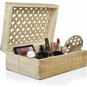 Mela Artisans Extra Large Wooden Keepsake Box | Whitewash Memory & Handcrafted Decorative Storage Chest for Jewelry, Photos & Trinkets | Vintage Style storage Box | Trellis Design | 10.5 x 7.5 x 4