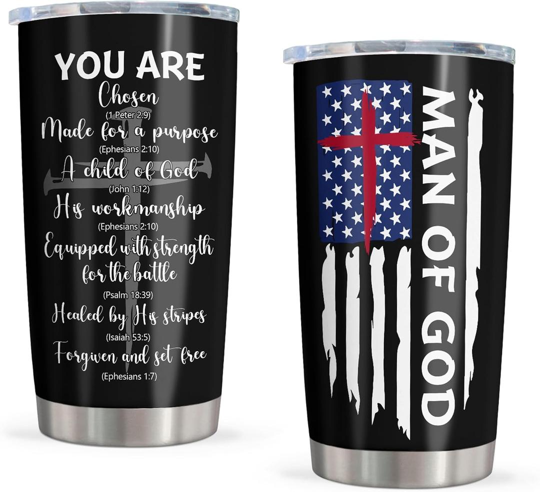 Christian Gifts for Men, Religious Gifts for Men, Catholic Inspirational Spiritual Gift Coffee Tumbler Cup Mug Stainless Steel 20oz 1PC, Man of God