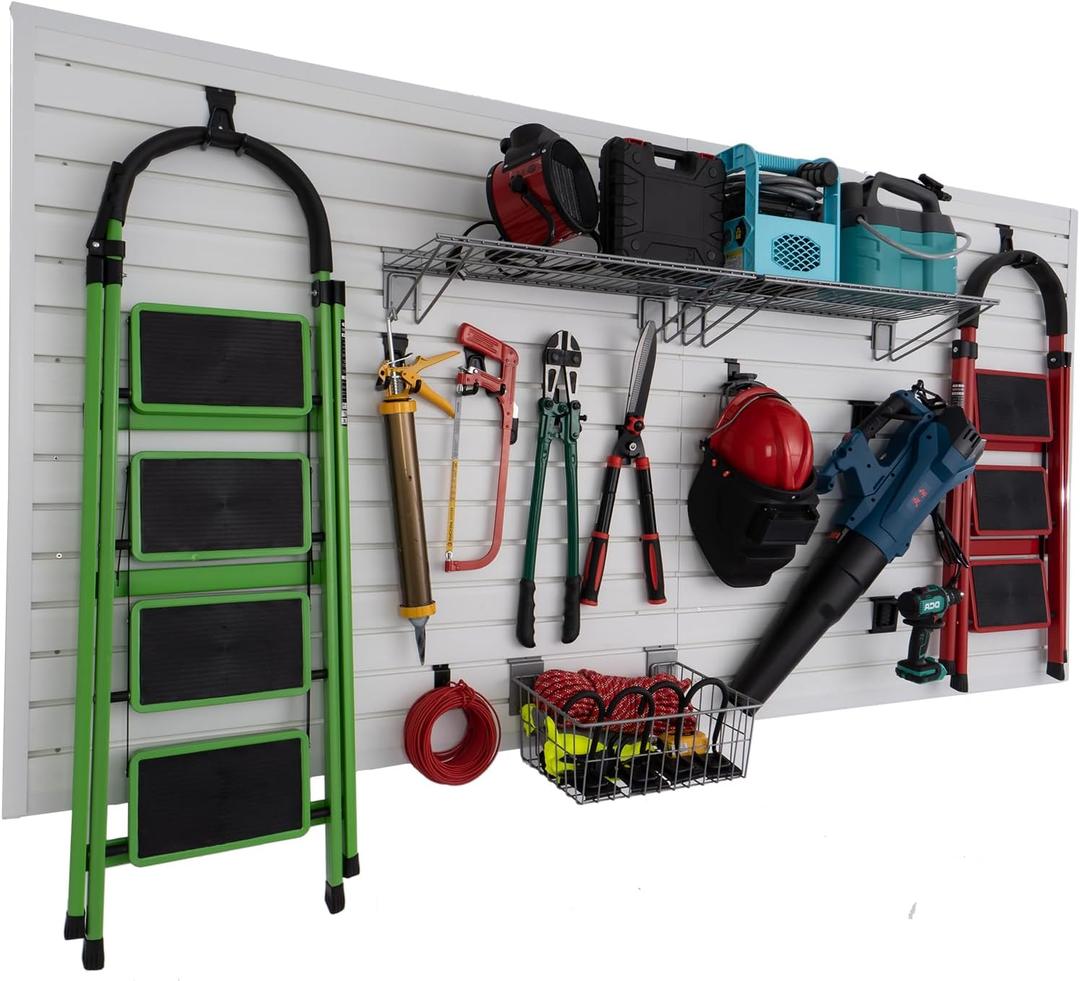 FRAYSCENT Slat Wall Paneling Garage Slat Wall Storage Systems Slatwall Panels Power Tool Organizer Wall Mount, PVC Garage Storage & Organization Products Slate Board (White, 4ft x 8ft)