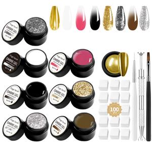 finger secret 7 Colors Ombre Pat Gel Nail Polish Set, ombre pigment palette for nail, Gradient Painting Gel with 100Pcs Nail Sponges for Nail Art DIY can be Painted in Salon or Home Use