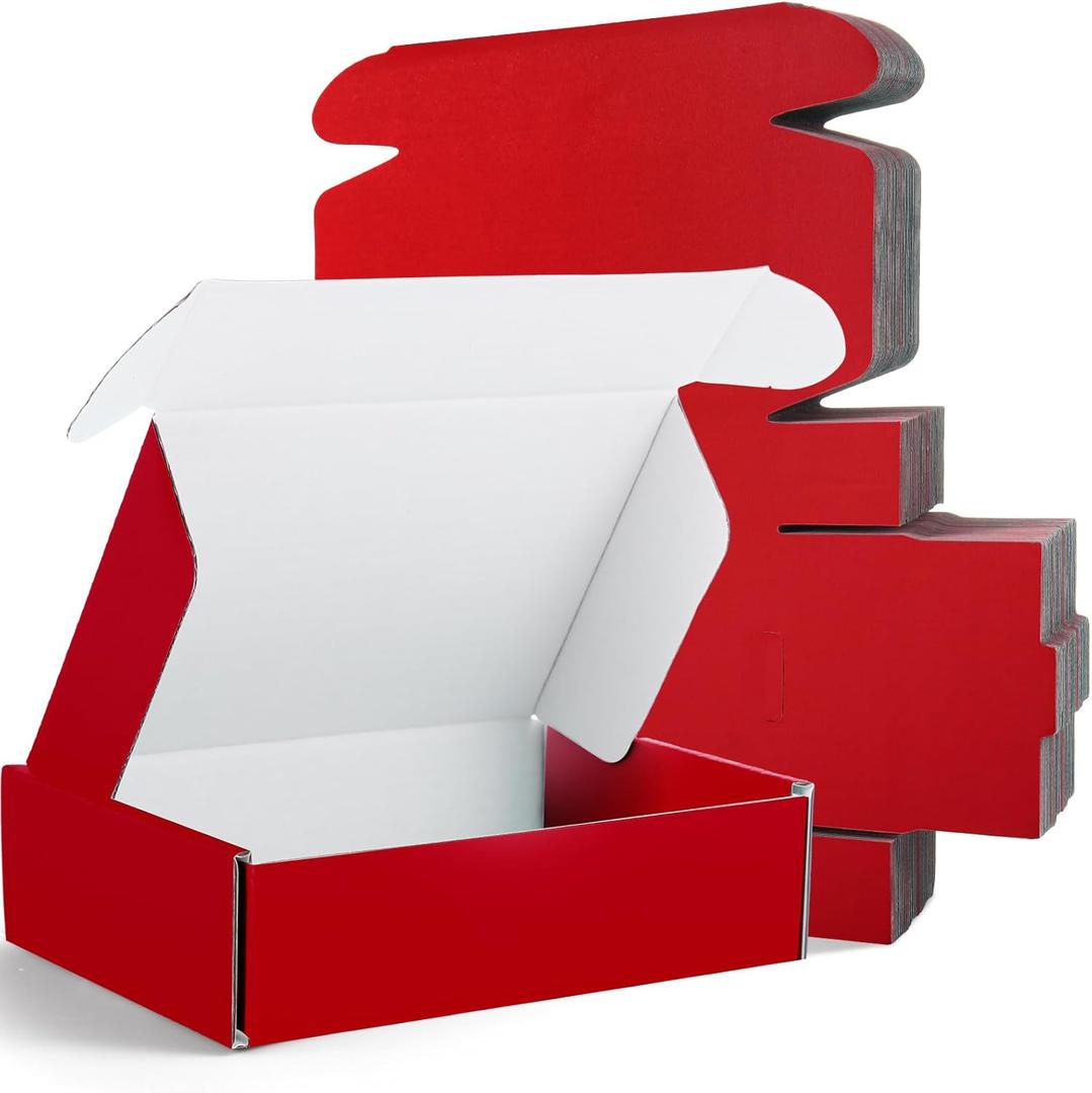 Spakon 50 Packs Shipping Boxes Cardboard Corrugated Mailer Packaging Boxes for Small Business Cute Small Box Cardboard Carton Box Mailers for Packaging Product(Red,9 x 6 x 2.36 Inches)