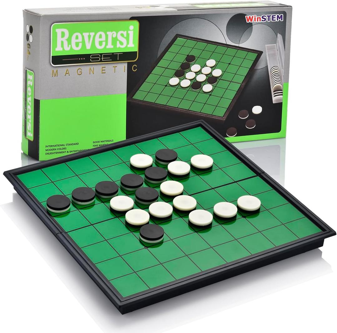 Magnetic Reversi Board Game Set 9.76" with Folding Board Classic Travel Games for Kids and Adults