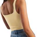 Artfish Women's Sleeveless Strappy Seamless Crop Tank Tops Square Neck Workout Fitness Basic Cropped Camis Beige Tan Khaki M