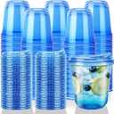 12oz Disposable Stemless Glasses With Strawless Sip Lids,PET Disposable Drinking Cups,Clear Plastic Wine Glasses for Parties Birthday,Wedding,Meeting,Christmas Party Supplies. (100, Blue)