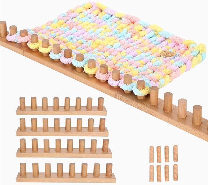 Sienson 63" Chunky Knitting Loom for Blanket Making – Adjustable Wood Frame, Portable DIY Hand Knitting Kit for Beginners, Reusable Blanket Loom for Bulky Yarn Crafts & Gifts