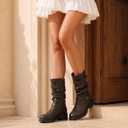 Women's Mid Calf Wide Toe Box Motorcycle Biker Boots Dressy Low Heel (Brown, XL)