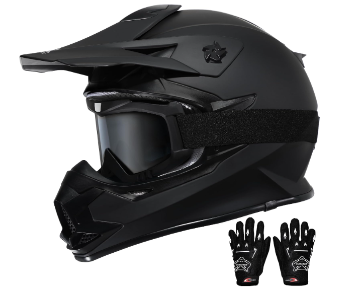 TRIANGLE Adult Dirt Bike Helmet Full Face Motocross Helmets DOT Certified Motorcycle Helmets with Adjustable Goggles & Gloves for Men & Women - DOT/FMVSS-218 Certified for Off-Road ATV BMX UTV, Matte Black XL