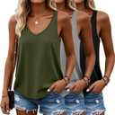 Huukeay 3 Pack Women's Tank Tops V Neck Summer Racerback Tops Loose Fit Casual Sleeveless Tee Workout Yoga Athletic Shirts (Large, Black, Gray, Green)