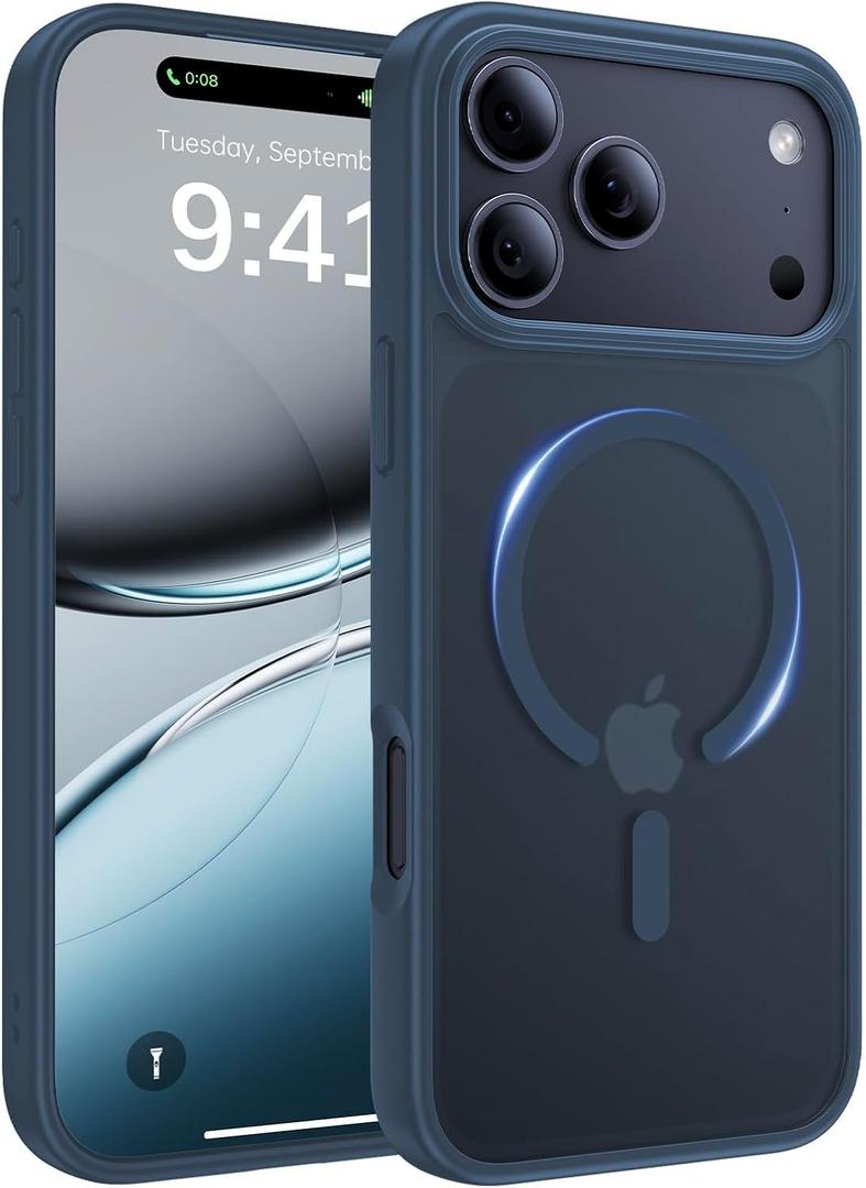 Magnetic for iPhone 17 Pro Max Case, [Anti-Slip] [Military-Grade Drop Protection] [Camera Protection] Skin-Friendly Slim Matte Shockproof Protective Case for iPhone 17 Pro Max, Midnight Blue