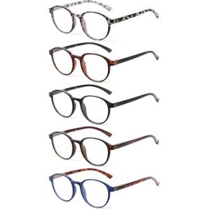 JOLISU 5 Pack Reading Glasses for Women Men, Blue Light Blocking Readers with Spring Hinge, Lightweight Eyeglasses for Reading (3.75)