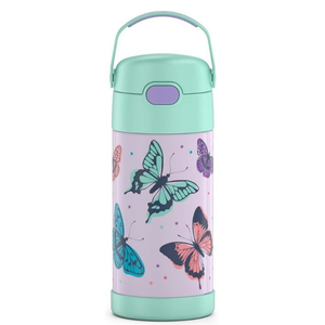 THERMOS FUNTAINER Water Bottle with Straw - 12 Ounce - Kids Stainless Steel Vacuum Insulated Water Bottle with Lid, Butterfly Frenzy