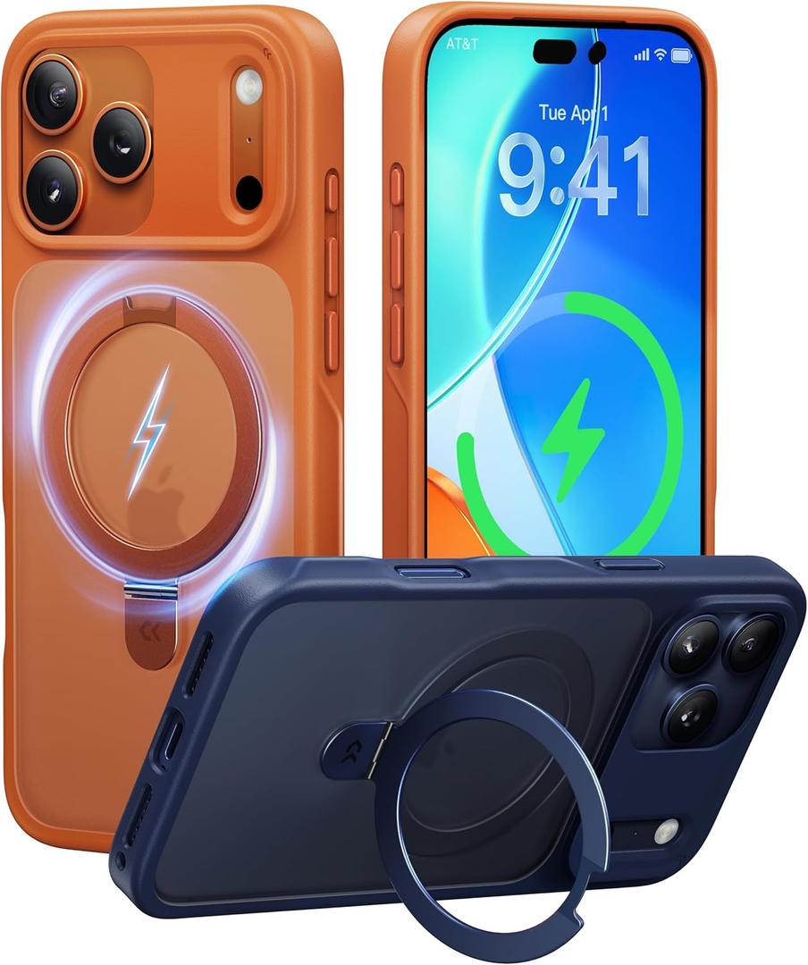 CASEKOO Ultra-Magnetic Stand for iPhone 17 Pro Max Case [Military Drop Protection] [Compatible with MagSafe] Shockproof Translucent Matte Slim Ring for iPhone 17 Pro Max Phone Case 6.9", Orange
