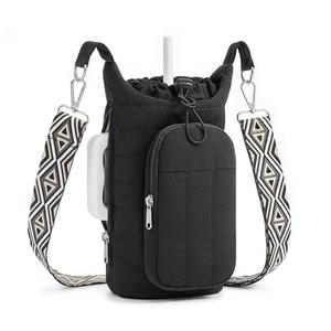 WOOMADA Water Bottle Holder Bag with Strap, 40/32 oz Crossbody Bag Gym Accessories, Sling Purses for Women(Black)