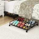 Under Bed Shoe Storage Organizer, 2 Pack Metal Mesh Under Bed Storage Containers with Wheels, Shoe Organizer Drawer Space Saving for Bedroom
