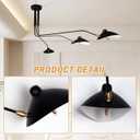 63" Mid-Century Modern Chandelier, Matt Black Adjustable 3-Arms Large Pendant Lighting Fixture for Bedroom Dining Room Living Room Kitchen Island 3-Light