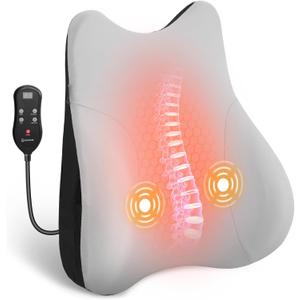 COMFIER Lumbar Support Pillow for Office Chair, Heated Back Support Pillow with 3 Vibration Modes & 3 Intensities, Ergonomic Back Support Cushion for Car,Recliner,Gaming Chair (Classic Gray)