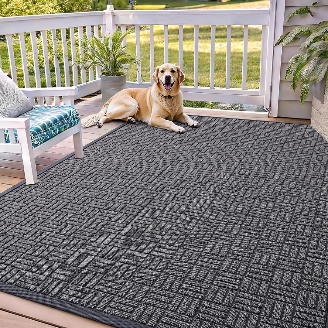 OLANLY Front Door Mat Outside Entrance 71x47, Heavy-Duty Rubber Doormat | Grey, Absorbent, Stain and Fade Resistant, Non-Slip Backing, Low-Profile Indoor Outdoor Floor Mat for Entryway, Easy to Clean