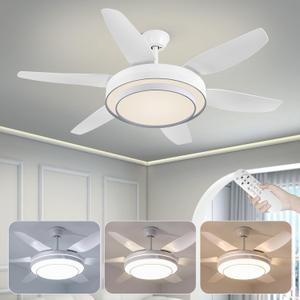 She's home 52 Inch Ceiling Fans with Lights and Remote, Modern Farmhouse Ceiling Fan for Bedroom, Kitchen, Living Room, 6 Speeds, Dimmable 3-Color temperatures LED,Quiet & Strong Motor (White)