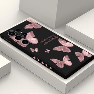 for Samsung Galaxy S23 Ultra Case, Flowers Butterfly Anti Slip Shockproof Flexibility Soft Silicone Protector Phone Case for Samsung S23 Ultra-Butterfly Black