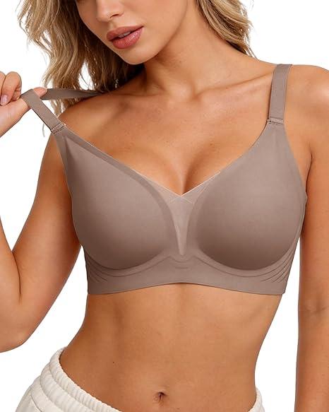 Womens Wireless Jelly Balconette Bra No Underwire Seamless Push Up Bras Mesh Sexy Deep V Everyday Tshirt Bra (XXL)