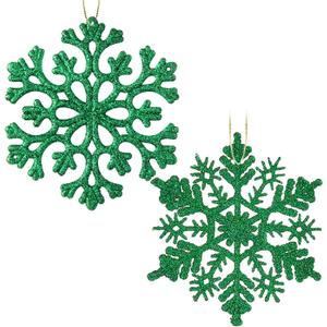 30PCS Christmas Glitter Snowflake Ornaments Plastic Snowflakes Ornaments-Xmas Tree Decorations,4.7-inch(Green)
