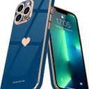 Teageo Compatible with iPhone 15 Pro Max Case for Girl Women Cute Love-Heart Luxury Bling Soft Cover Raised Camera Protection Bumper Silicone Shockproof Phone Case for iPhone 15 Pro Max, Royal Blue