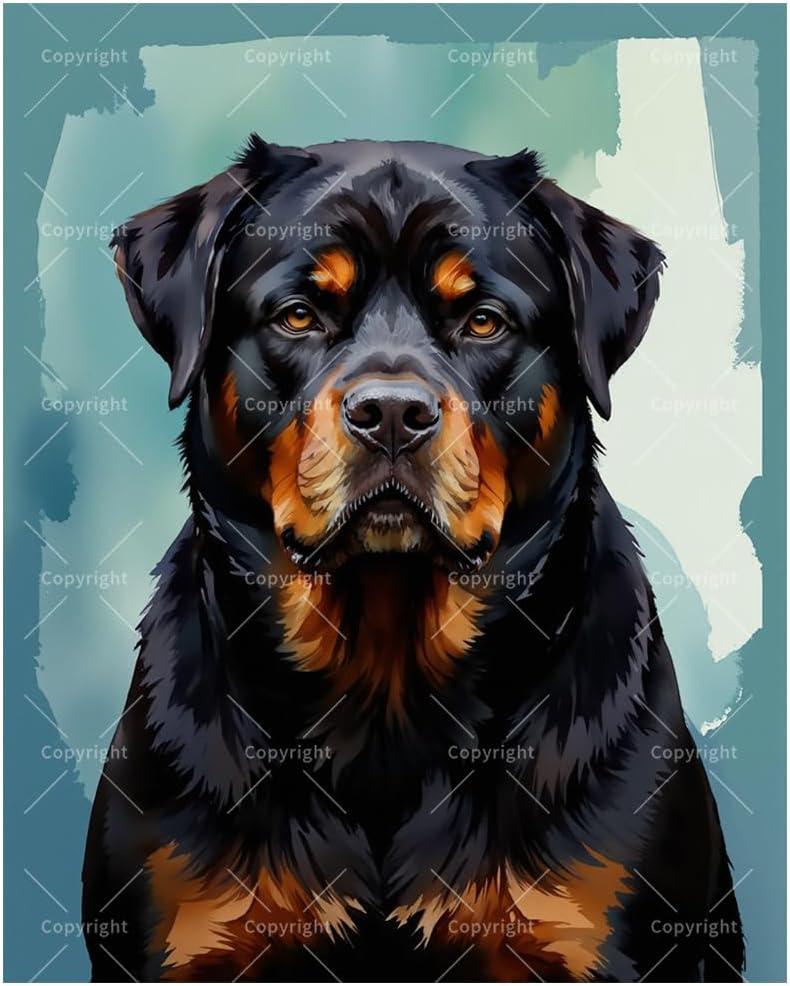 Animal Paint by Numbers Kit for Adults - DIY Rottweiler Dog Portrait Painting on Canvas 16x20 Inches, Acrylic Paint Set, Suitable for Beginners, Pet Art for Home Decoration or Gifts