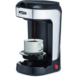 BELLA One Scoop One Cup Coffee Maker, Single Serve Brewer with Adjustable Drip Tray and Permanent Filter, Dishwasher Safe, Stainless Steel and Black