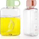 ZEAYEA 2 Pack Portable Flat Water Bottle, 12 oz BPA Free Slim Drinking Bottle, Plastic Travel Flask for Outdoor Sports, Camping, Fitness, Gym, Fits Purse Bag Pocket